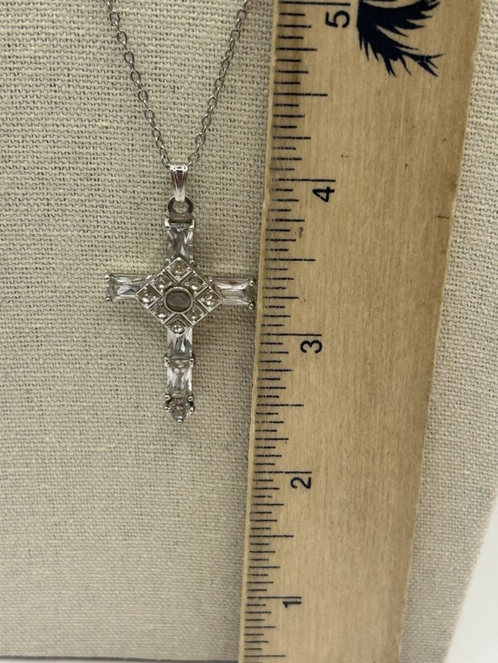 Cross Necklace Silver Tone Crystal Pendant Elegant Gift Lord’s Prayer Micro Text - Picture 10 of 11